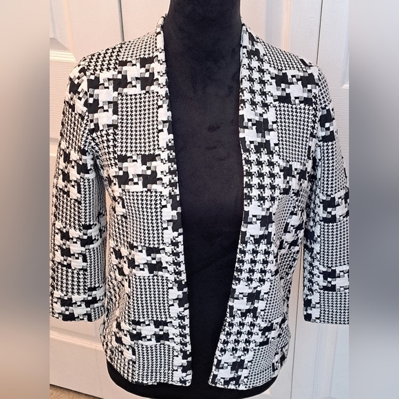 Open Front Black & White Houndstooth Jacket - Picture 1 of 7